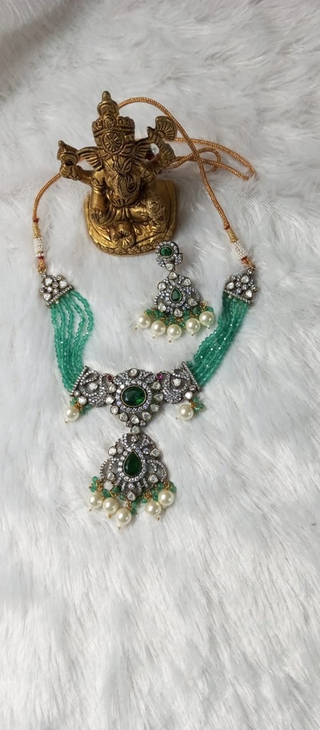 [KUNHEAV64] Victorian polish ad kundan set fu 21 cno